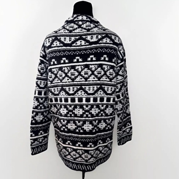 J Jill Sweater Top Sz M Cozy Wool Blend Black White Jacquard Pullover Knit Boho - Picture 4 of 8